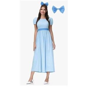 Women's Halloween Cosplay Princess Blue Maxi Costume Dress With Bow And Belt...